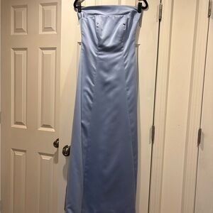 Vintage Strapless Sky Blue Satin Bridesmaid Dress